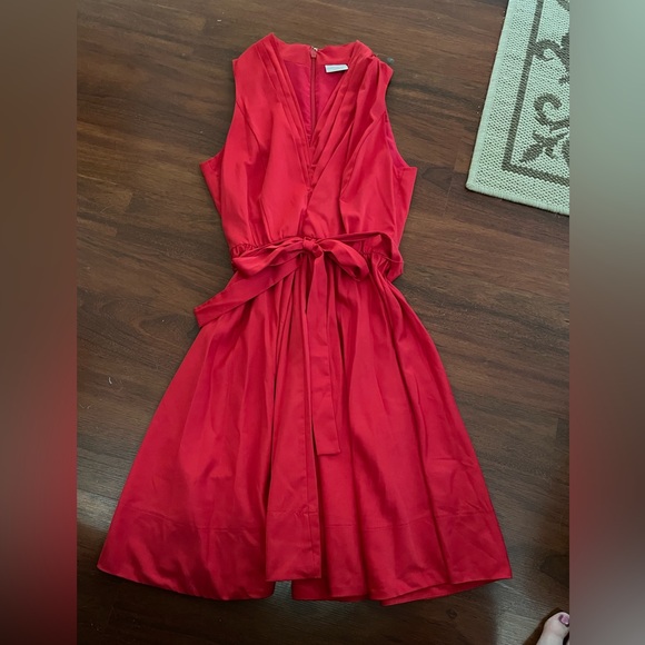 Eva Mendes New York & Co Dress Red Sleeveless v neck pleats size 4 elastic waist - Picture 5 of 16